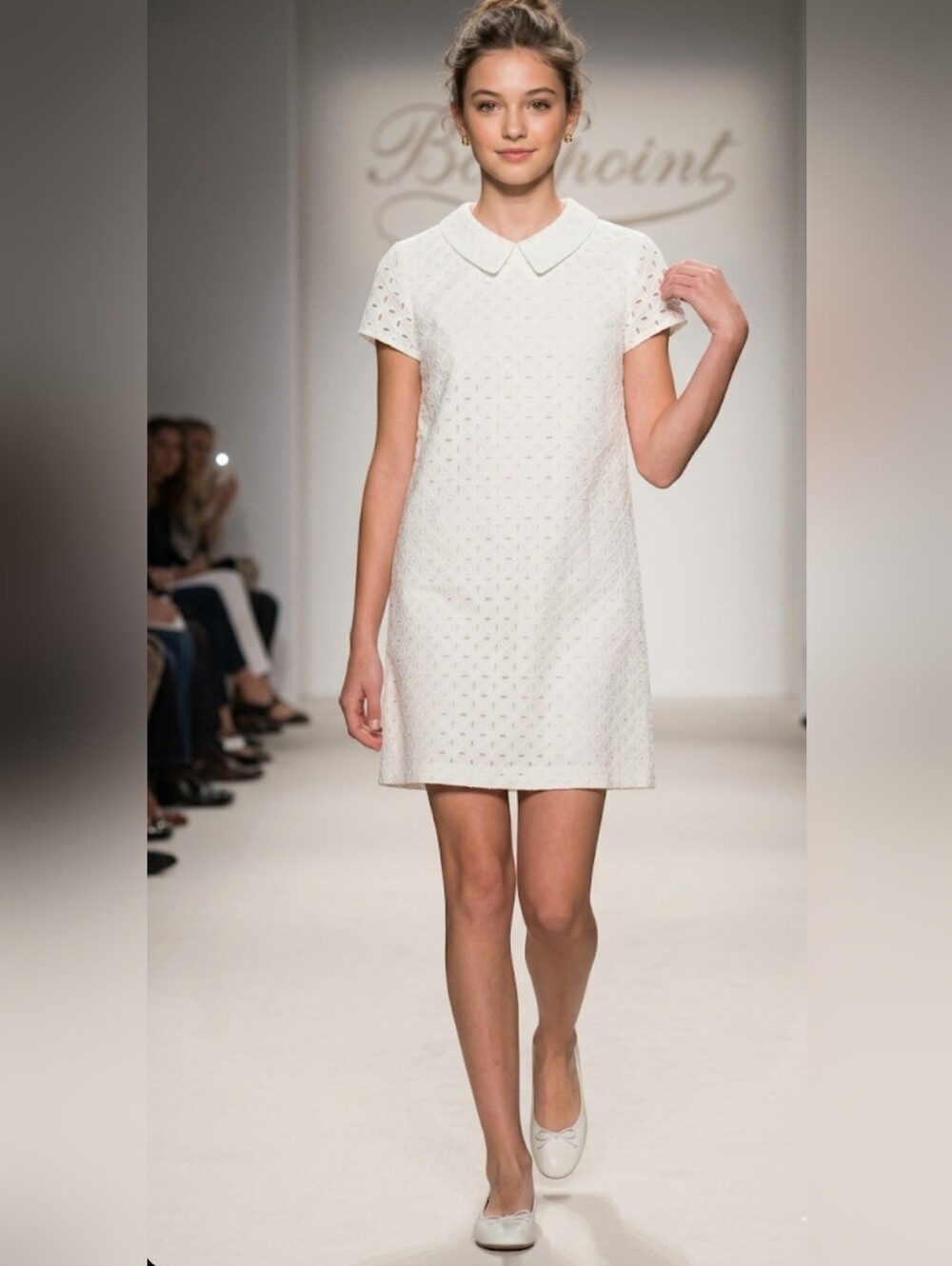 Bonpoint White Cotton Eyelet Shift Dress Peter Pan Collar Size XS/152